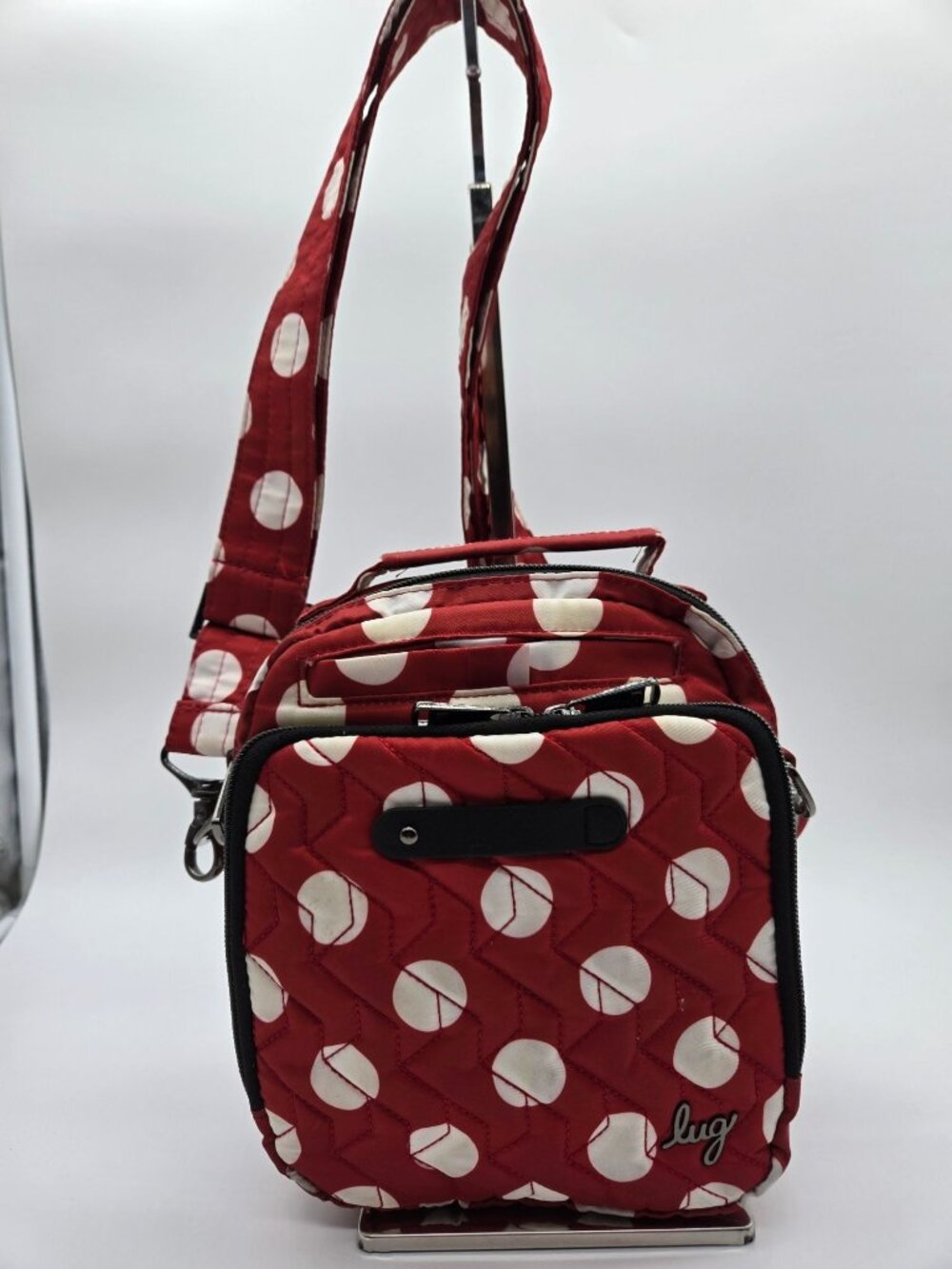 Lug Skeeter Red White Polka Dot Convertible Crossbody Organizer Travel Bag